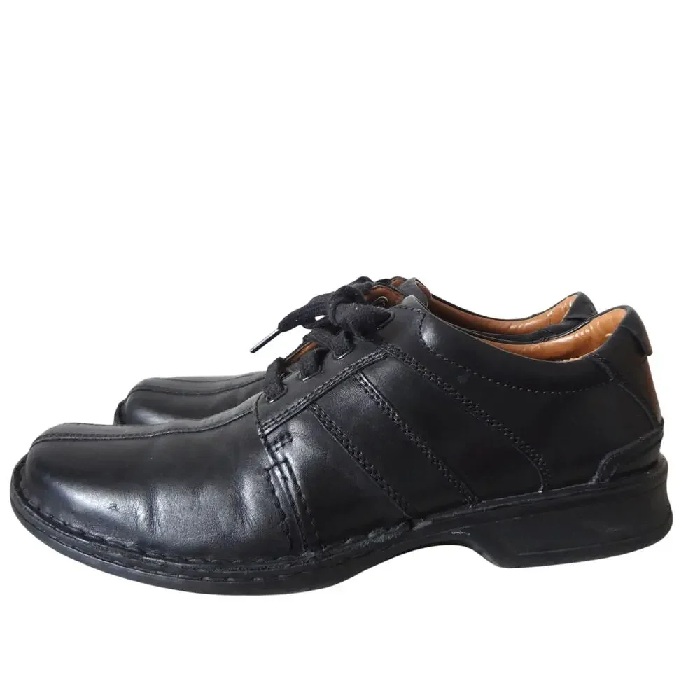 Clarks Touareg Vibe Bicycle Split Toe Black Leather Oxford Shoe Casual Mens 11.5